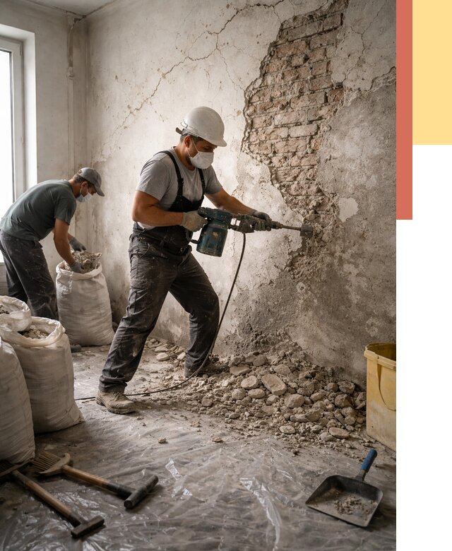 Демонтаж штукатурки со стен в волжском от 7294 руб/м² — быстро и недорого | ОТДЕЛОЧНИК-Влж