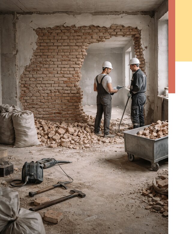 Демонтаж кирпичных стен в волжском от 4255 руб. — быстро, недорого, под ключ | ОТДЕЛОЧНИК-Влж