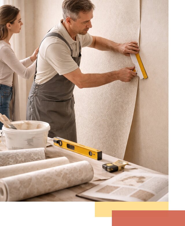 Поклейка обоев с подбором рисунка в волжском