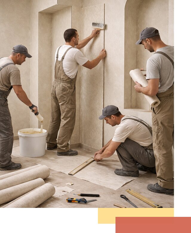 Поклейка обоев на сложные стены и неровные поверхности в волжском