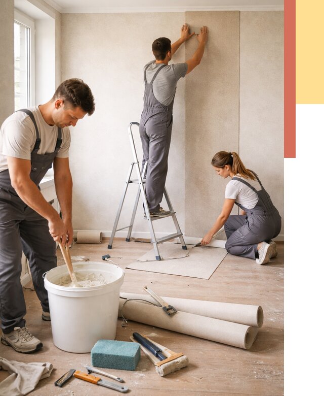 Оклейка стен обоями в волжском от 3546 руб/м2 — быстро и недорого | ОТДЕЛОЧНИК-Влж