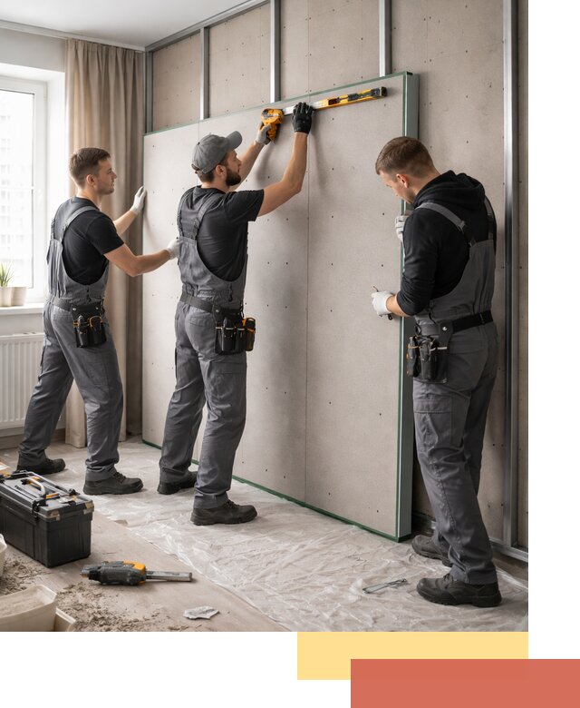 Шумоизоляция стен панелями ЗИПС в волжском для жилых и коммерческих помещений