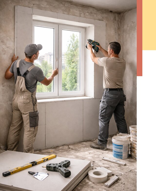 Монтаж откосов из гипсокартона в волжском от 4559 руб. под ключ | ОТДЕЛОЧНИК-Влж