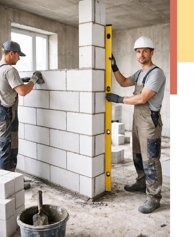 Кладка перегородок из пеноблока в волжском от 1823 руб. под ключ | ОТДЕЛОЧНИК-Влж