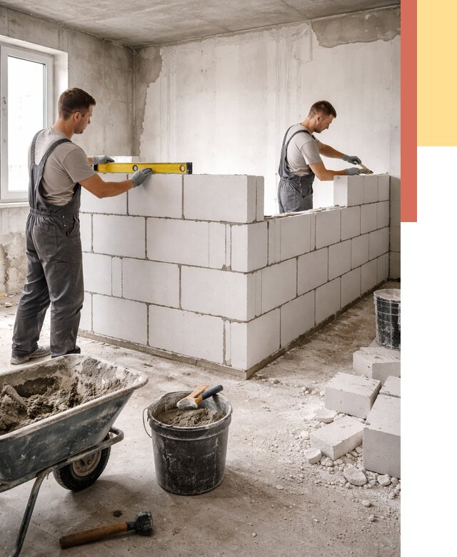 Кладка перегородок из ПГП в волжском от 2533 руб./м2 — монтаж и возведение под ключ | ОТДЕЛОЧНИК-Влж