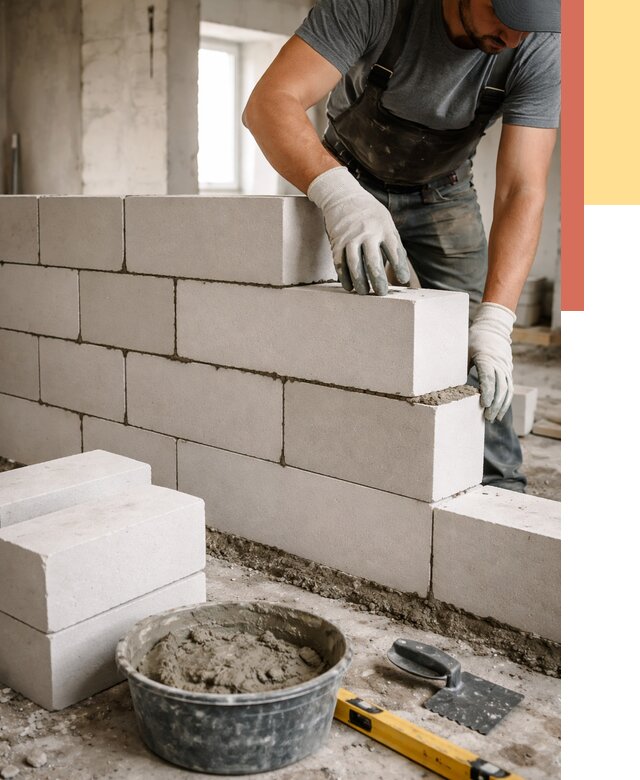 Кладка перегородок из силикатного блока в волжском от 4052 руб. под ключ | ОТДЕЛОЧНИК-Влж