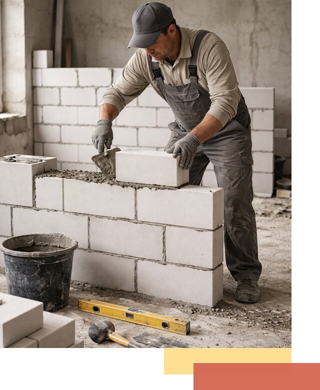 Кладка перегородок из силикатного блока в волжском