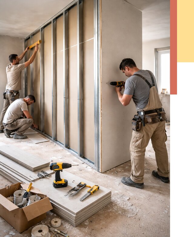 Монтаж однослойной перегородки из гипсокартона в волжском от 658 руб. | ОТДЕЛОЧНИК-Влж