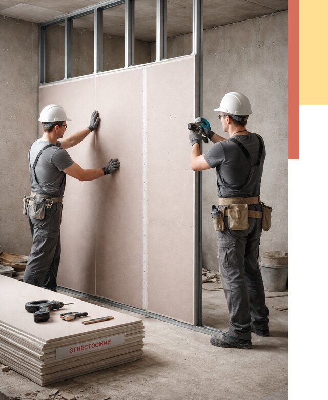 Перегородка из огнестойкого гипсокартона в волжском от 1874 руб. под ключ | ОТДЕЛОЧНИК-Влж