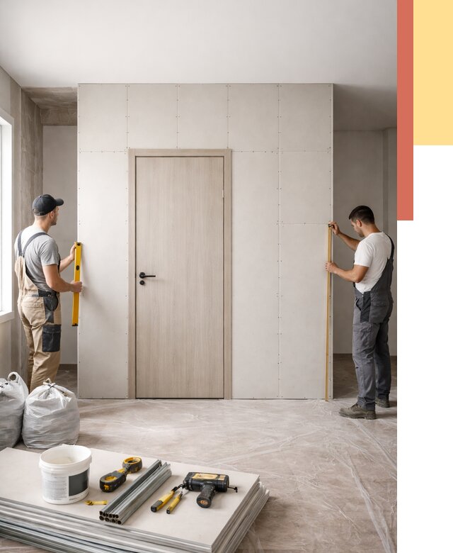 Перегородка из гипсокартона с дверью в волжском от 4559 руб. под ключ | ОТДЕЛОЧНИК-Влж