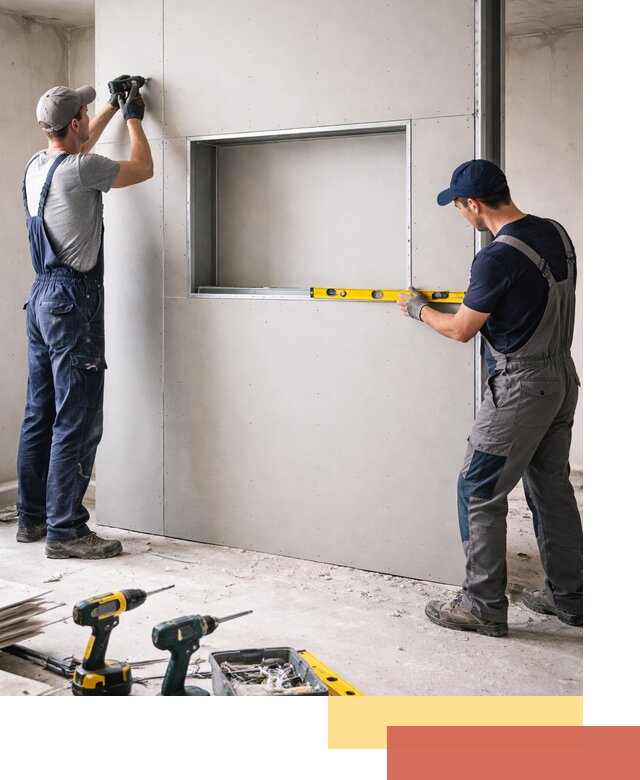 Перегородка из гипсокартона с нишей под декор в волжском