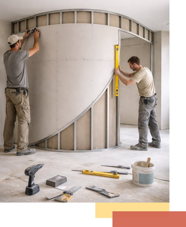 Радиусная перегородка из гипсокартона в волжском под ключ