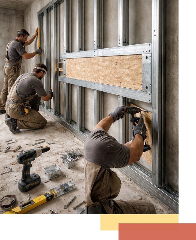 Усиленная перегородка для крепления тяжёлых конструкций в волжском