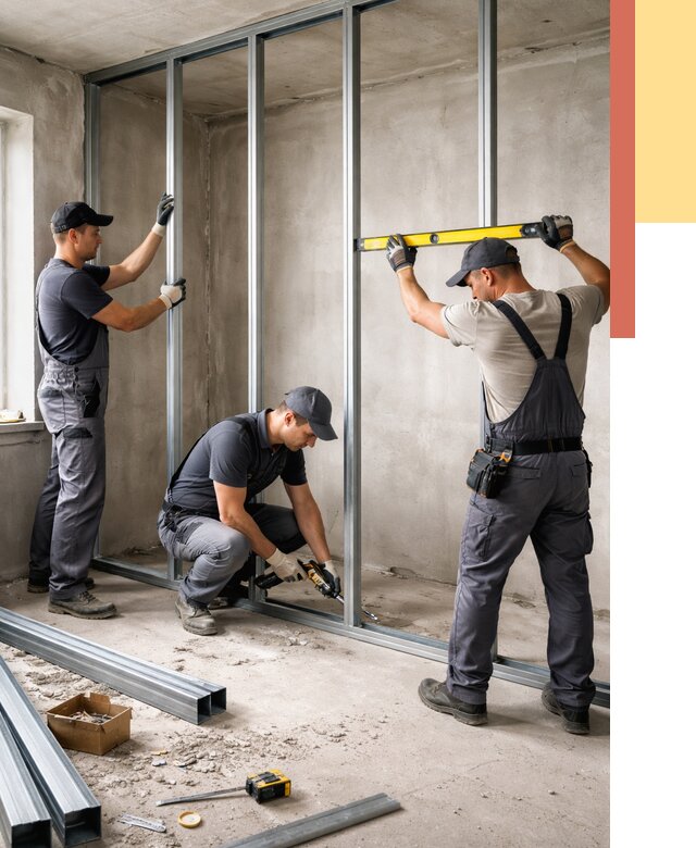 Монтаж каркаса перегородки из профиля в волжском от 760 руб. | ОТДЕЛОЧНИК-Влж