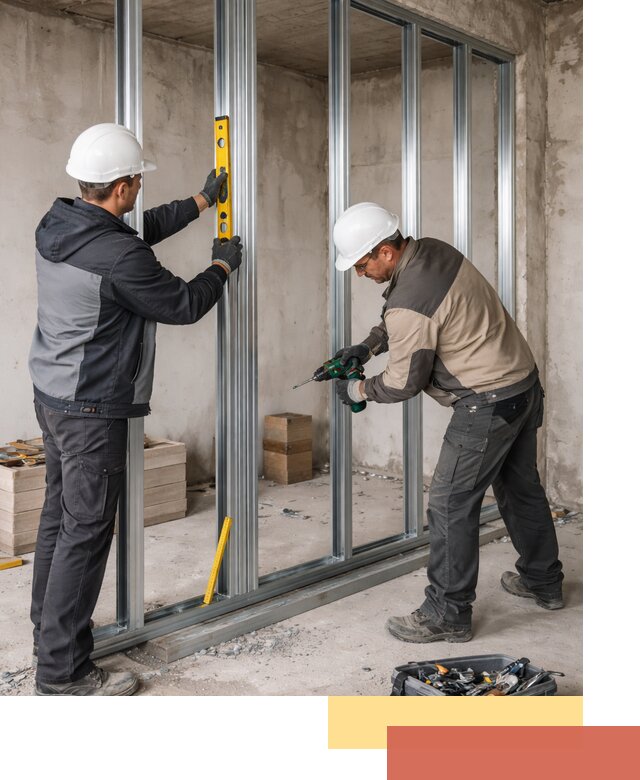 Монтаж каркаса перегородки из профиля в волжском