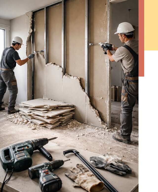 Демонтаж перегородки из гипсокартона в волжском от 1216 руб. быстро и недорого | ОТДЕЛОЧНИК-Влж