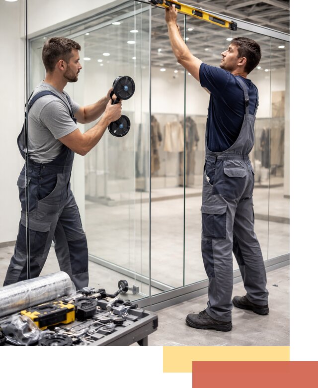 Стеклянные перегородки для магазинов в волжском — монтаж и установка