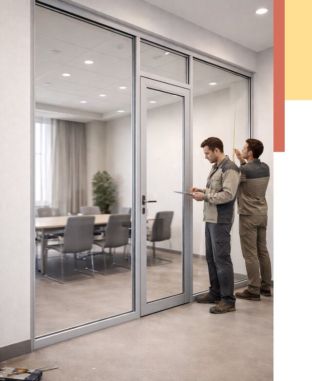 Установка и монтаж алюминиевых перегородок со стеклом в волжском от 8307 руб. | ОТДЕЛОЧНИК-Влж