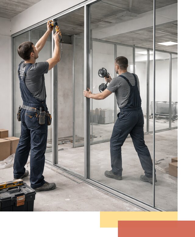 Алюминиевые перегородки со стеклом в волжском — изготовление и монтаж