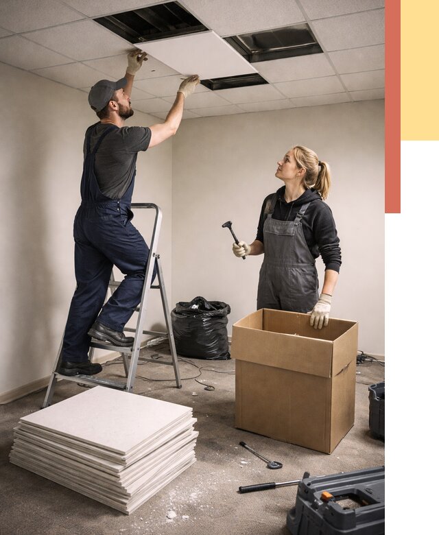 Демонтаж потолочной плитки в волжском от 4559 руб. быстро и недорого | ОТДЕЛОЧНИК-Влж