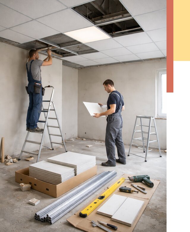 Монтаж потолка армстронг в волжском от 4559 руб/м2 — быстрая установка под ключ | ОТДЕЛОЧНИК-Влж