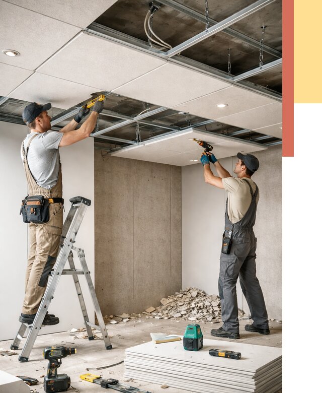 Монтаж акустического потолка в волжском от 6585 руб/м2 — быстро и недорого | ОТДЕЛОЧНИК-Влж