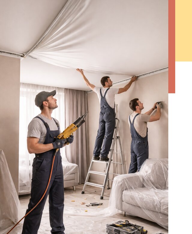 Установка натяжного потолка в волжском от 4559 руб. | Быстро и недорого — ОТДЕЛОЧНИК-Влж