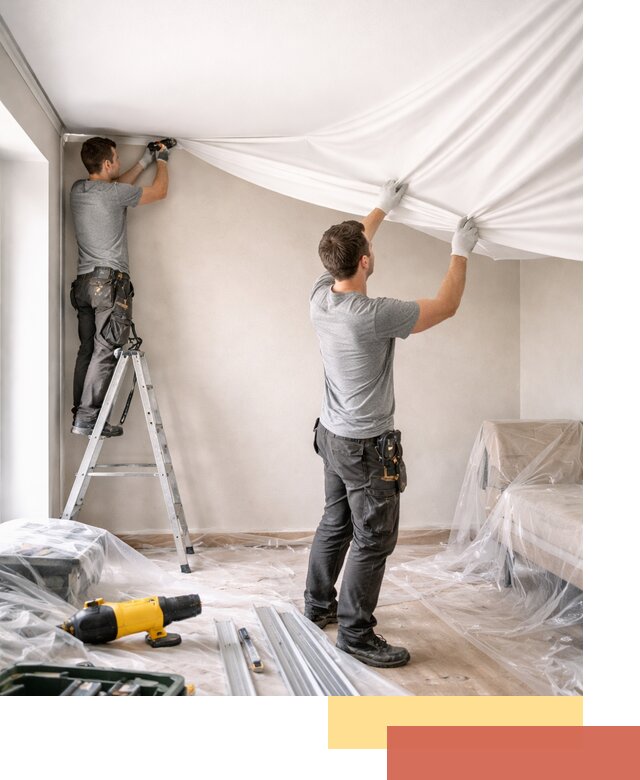 Монтаж тканевого натяжного потолка в волжском недорого и быстро