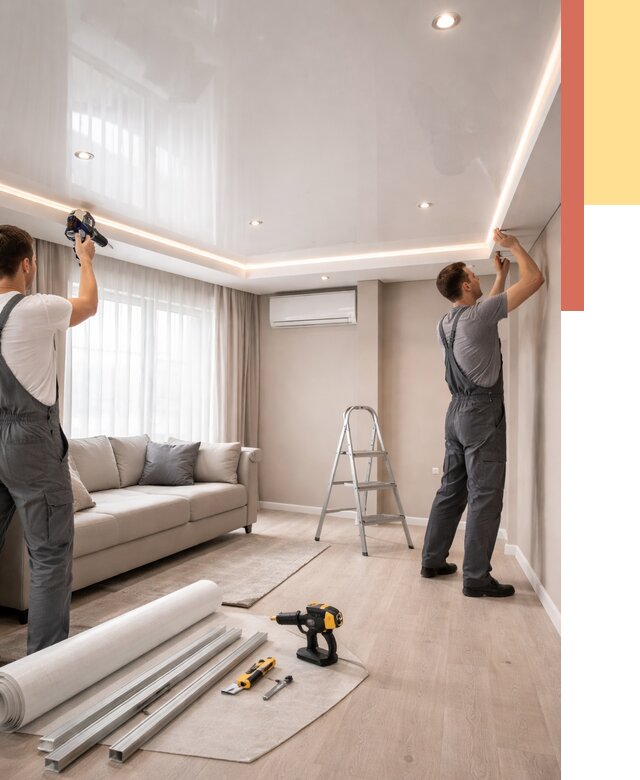 Монтаж глянцевого натяжного потолка в волжском от 760 руб. под ключ | ОТДЕЛОЧНИК-Влж