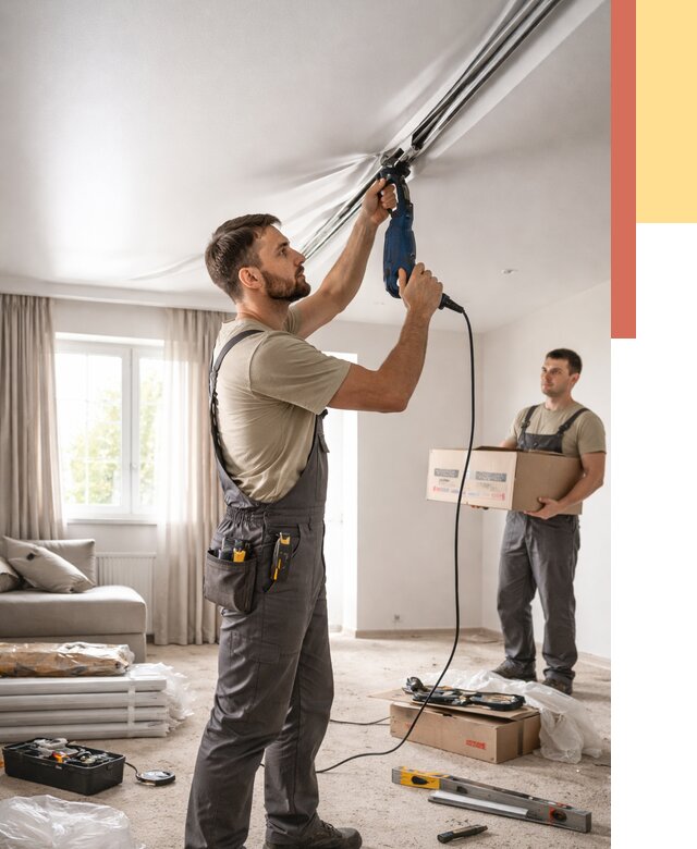 Монтаж сатинового натяжного потолка в волжском от 3546 руб. | Быстро, недорого — ОТДЕЛОЧНИК-Влж