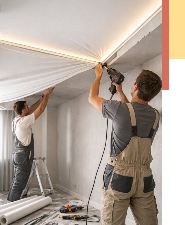 Монтаж натяжного потолка с подсветкой в волжском от 962 руб. | ОТДЕЛОЧНИК-Влж