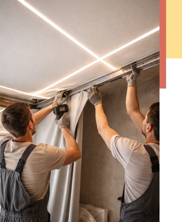 Монтаж натяжного потолка со световыми линиями в волжском от 1216 руб. | ОТДЕЛОЧНИК-Влж