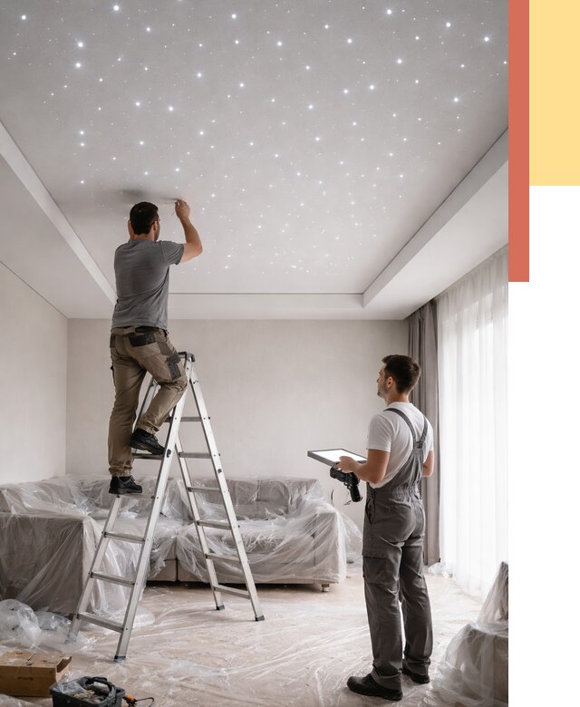 Монтаж натяжного потолка «звездное небо» в волжском от 6585 руб. | ОТДЕЛОЧНИК-Влж