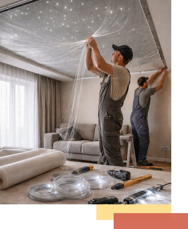 Монтаж натяжного потолка «Звездное небо» в волжском