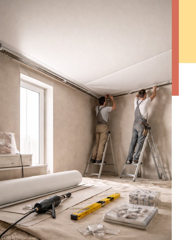 Монтаж натяжного потолка в спальне в волжском от 3849 руб. под ключ | ОТДЕЛОЧНИК-Влж