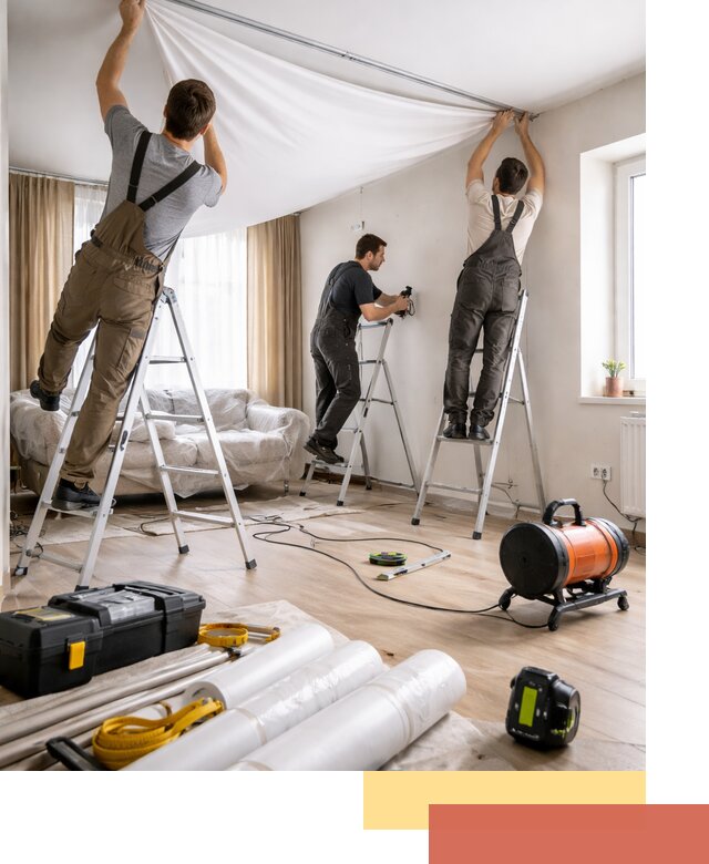 Монтаж натяжного потолка в гостиной в волжском