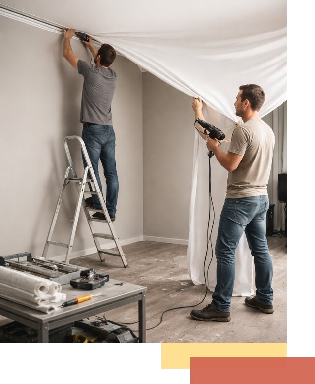 Монтаж натяжного потолка в студии в волжском