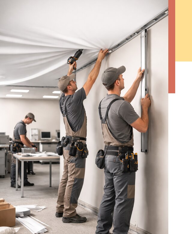 Монтаж натяжного потолка в офисе в волжском от 456 руб/м² — быстро и недорого | ОТДЕЛОЧНИК-Влж