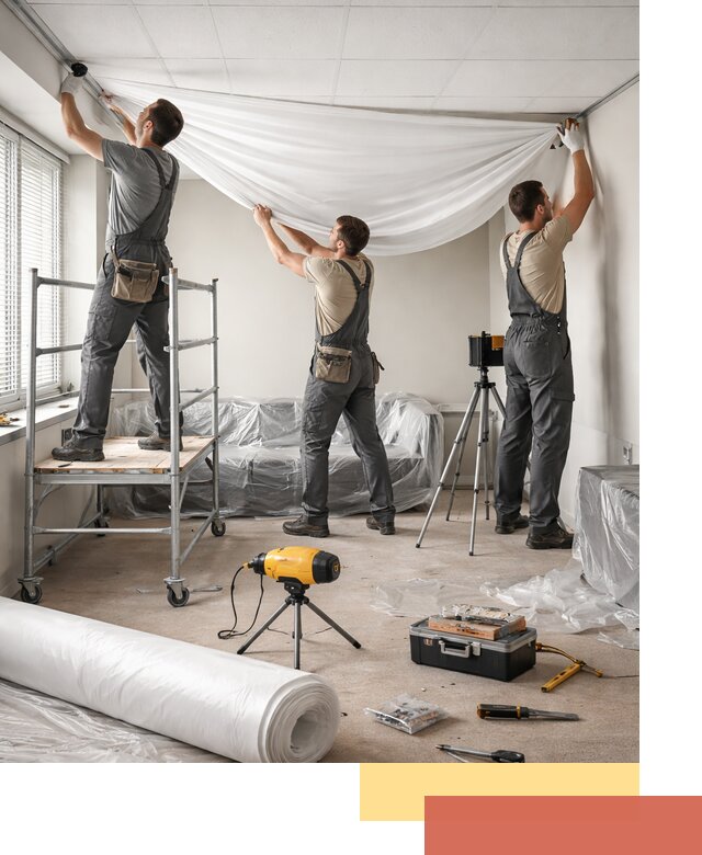 Монтаж натяжного потолка в офисе в волжском