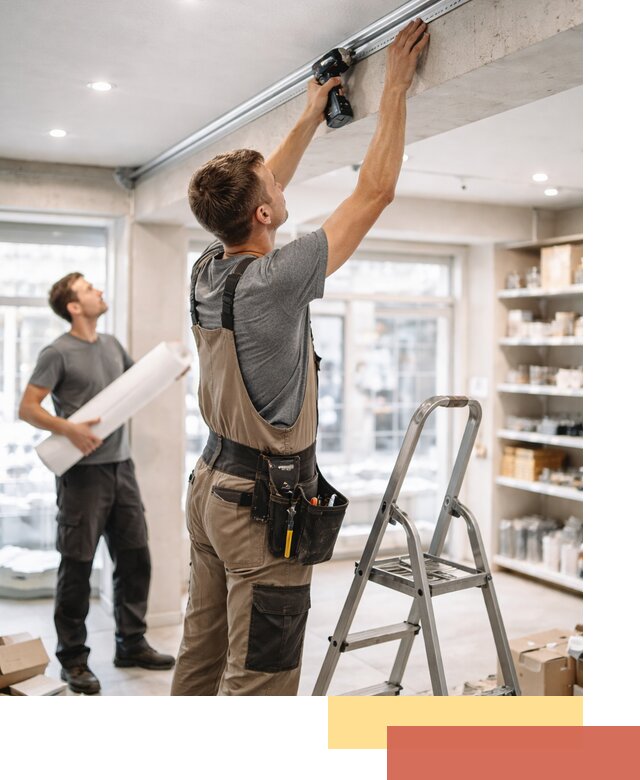 Монтаж натяжных потолков в магазине в волжском