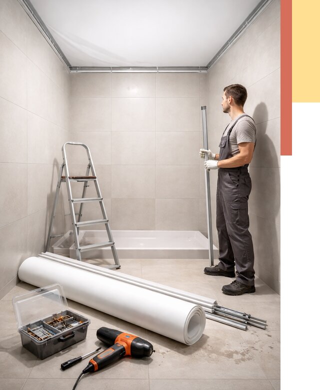 Монтаж натяжного потолка в санузле в волжском от 1874 руб. — ОТДЕЛОЧНИК-Влж