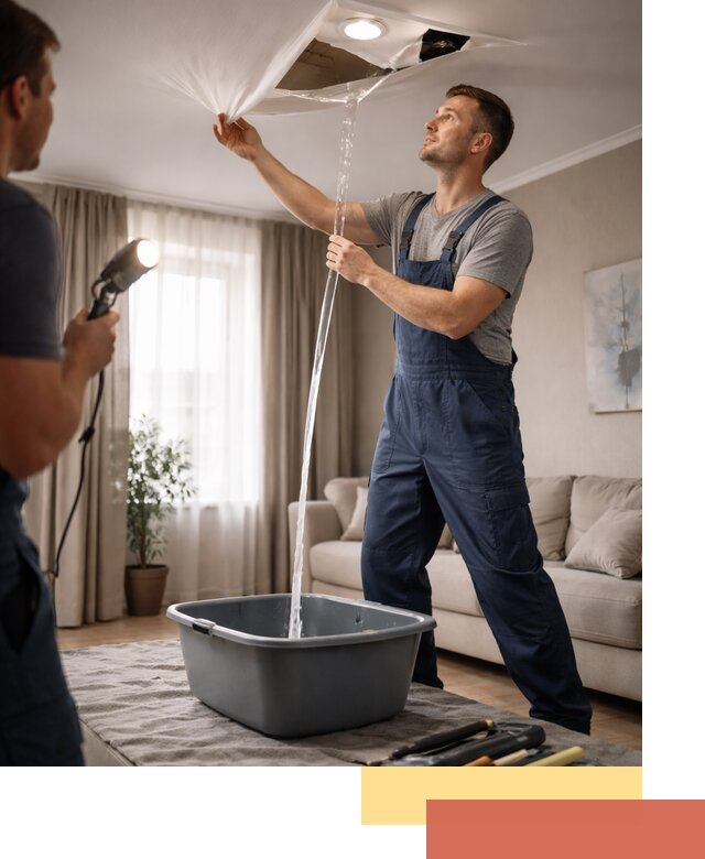 Слив воды с натяжного потолка в волжском быстро и аккуратно