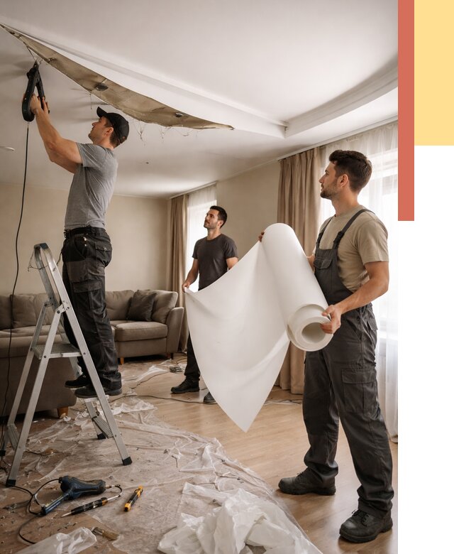 Замена полотна натяжного потолка в волжском от 9624 руб. быстро и недорого | ОТДЕЛОЧНИК-Влж