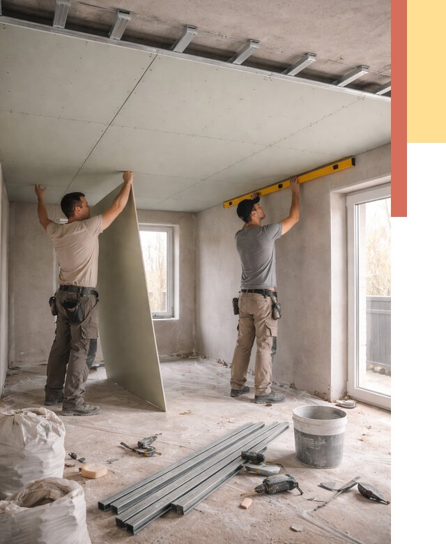 Одноуровневый потолок из гипсокартона в волжском от 760 руб. — монтаж под ключ | ОТДЕЛОЧНИК-Влж