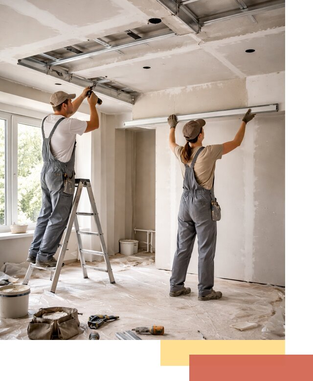 Монтаж многоуровневого потолка из гипсокартона в волжском