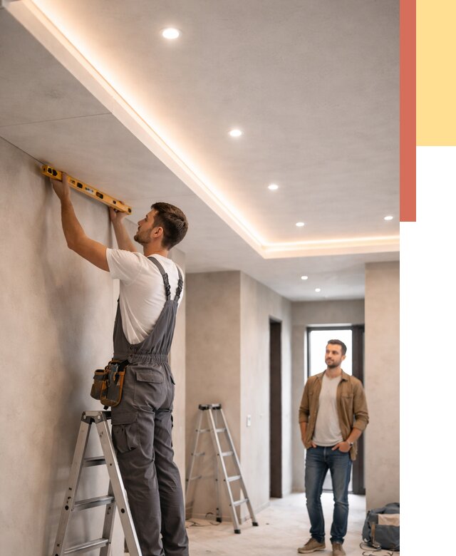 Потолок из гипсокартона с подсветкой в волжском от 760 руб./м2 под ключ | ОТДЕЛОЧНИК-Влж