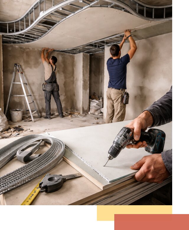 Криволинейный потолок из гипсокартона в волжском — монтаж и отделка