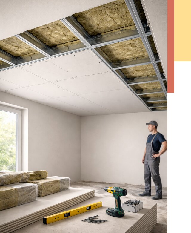 Звукоизоляция потолка ГКЛ в волжском от 962 руб. — монтаж под ключ | ОТДЕЛОЧНИК-Влж