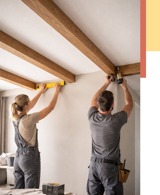 Монтаж декоративных балок на потолок в волжском от 4255 руб. — ОТДЕЛОЧНИК-Влж